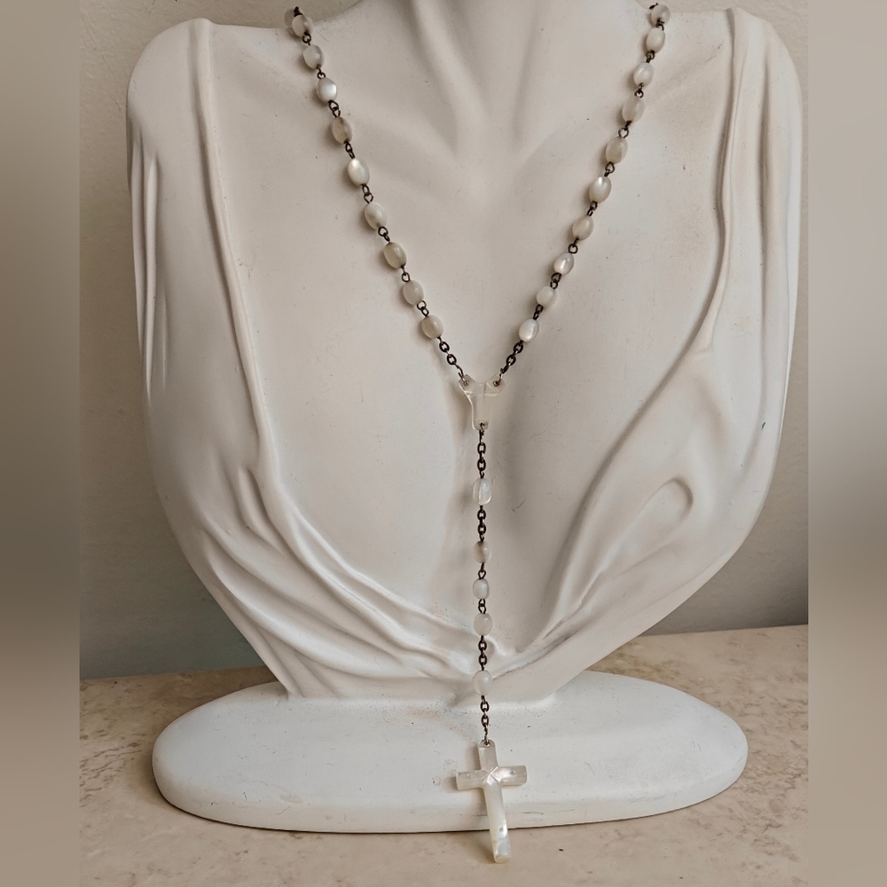 Vintage Mother Of Pearl Balamuti Rosary Necklace